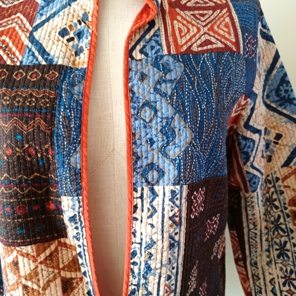 NWOT Alfred Dunner Patchwork Open Front Rich Colors Quilted Jacket/ Blazer Sm - Picture 4 of 9